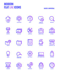 Flat line gradient icons design-Basic and Universal