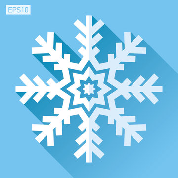 Snowflake icon in flat style on color background. Vector winter design element for you Christmas project
