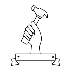 hand worker with hammer tool isolated icon