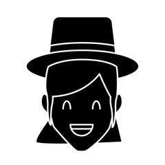 Woman with hat smiling cartoon icon vector illustration graphic design