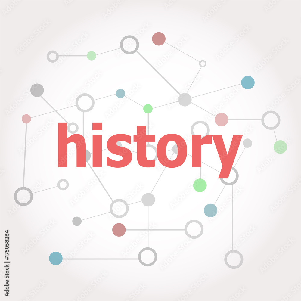 Poster text history. time concept . connected lines with dots.
