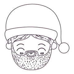 santa claus man kawaii face eyes closed and smiling expression with hat silhouette on white background