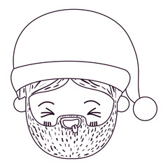 santa claus man kawaii face eyes closed and tongue out expression with hat silhouette on white background