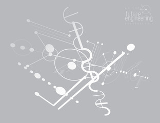 Technical plan, abstract engineering draft for use in graphic and web design. Vector drawing of industrial system created with lines and circles.