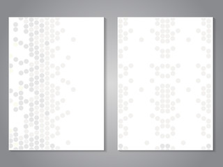 Vector modern brochure. Magazine cover designs. Flyer with grey dotted background. Layout template. Poster of grey and white color.