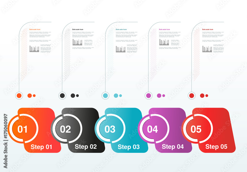 Poster vector infographics five steps design. template with circular labels. company layout. background for