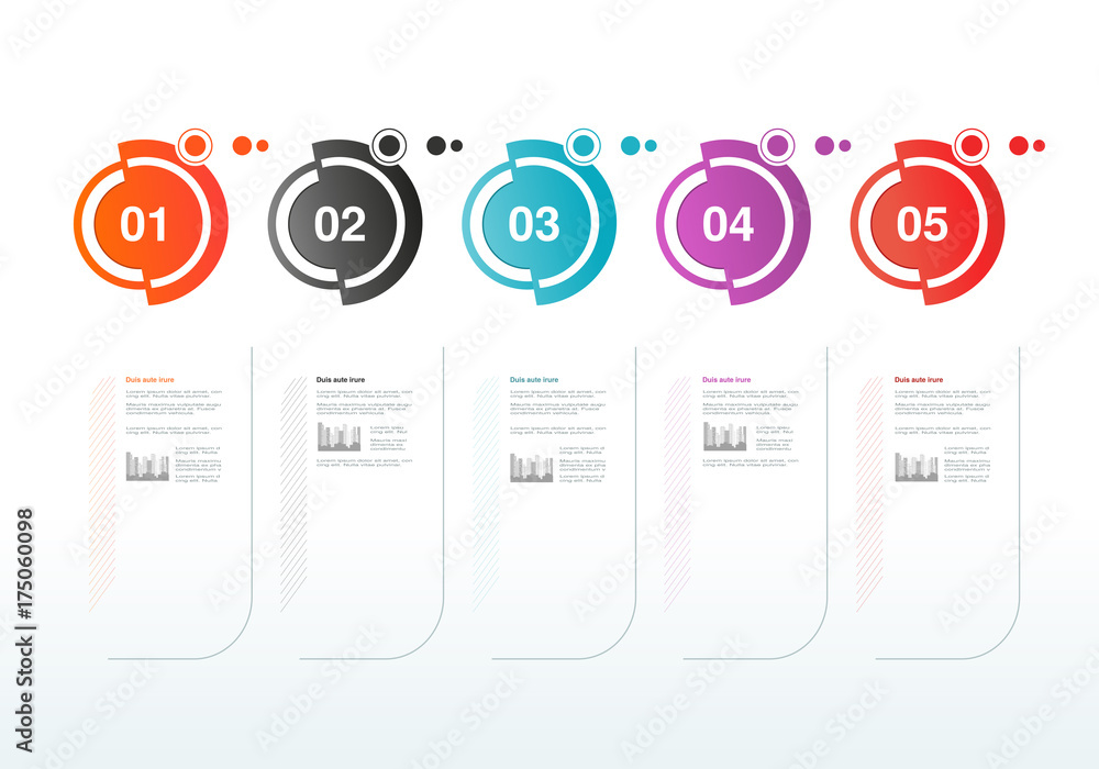 Aufkleber vector infographics five steps design. template with circular labels. company layout. background for