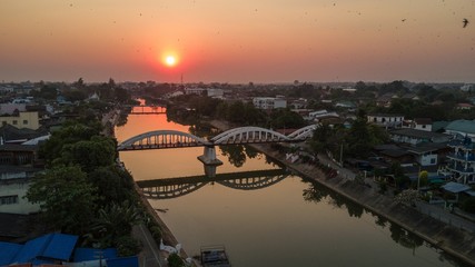 Aerial sunset view over Lampang, Thailand