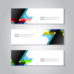 Vector header and banner template with color triangle background. Geometry business concept for header, banner, layout, brochure, flyer, annual report, magazine, business banner, web design