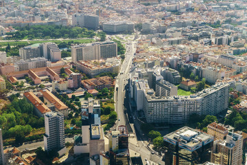 Fototapeta premium Aerial Airplane View Of Lisbon City In Portugal