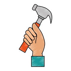 hand worker with hammer tool isolated icon