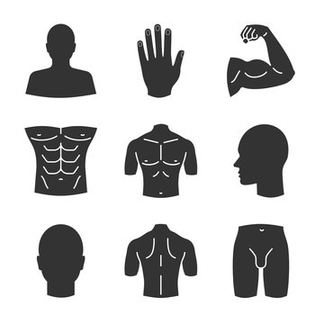 Male body parts glyph icons set