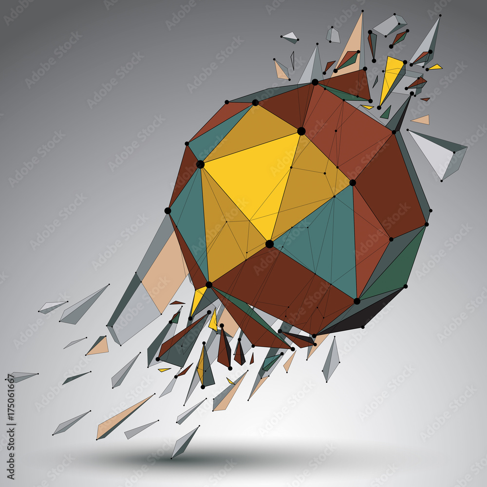 Fototapete abstract colorful 3d faceted figure with connected lines and dots. vector low poly shattered design 