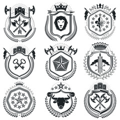 Fototapeta premium Luxury heraldic vectors emblem templates. Vector blazons. Classy high quality symbolic illustrations collection.