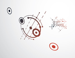 Fototapeta premium Engineering technological vector wallpaper made with circles and lines. Modern geometric artistic graphic composition can be used as template and layout. Abstract technical background.