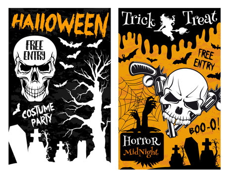 Halloween monster night party vector skull poster