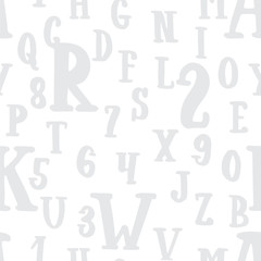 Hand drawn grey alphabet letters seamless pattern. Ink sketch texture and background.