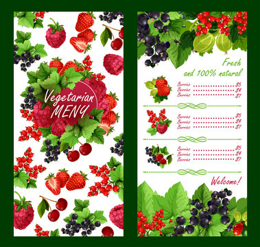 Vector price list for fresh garden berries market