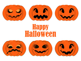 Halloween pumpkin set isolated on white background. Jack o lantern icons. Vector illustration