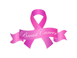 Breast Cancer Awareness. White ribbon on pink background. Vector illustration