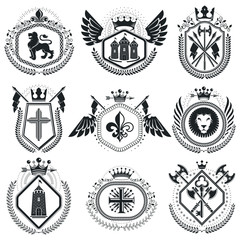 Fototapeta na wymiar Classy emblems, vector heraldic Coat of Arms. Vintage design elements collection.