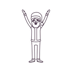 santa claus caricature full body with hands up hat and costume silhouette on white background