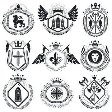 Classy emblems, vector heraldic Coat of Arms. Vintage design elements collection.