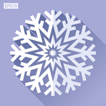 Snowflake icon in flat style on color background. Ice crystal. Vector winter design element for you Christmas and New Year's projects