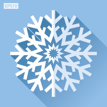 Snowflake icon in flat style on color background. Ice crystal. Vector winter design element for you Christmas and New Year's projects
