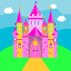 Fotobehang Fairy castle, Pink palace. Vector illustration for children, kids tales © ksuklein