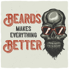 T-shirt or poster design with illustration of biker skull. Raster copy.