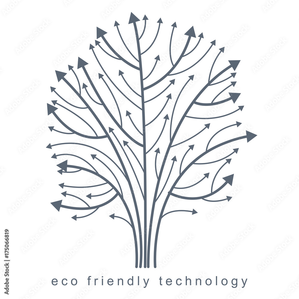 Poster artistic creative illustration of vector tree created in technology style, digital element. technolo