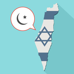 Animation of Israel map with flag and comic balloon on blue background