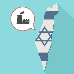 Animation of a long shadow Israel map with its flag and a comic balloon with factory