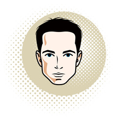 Caucasian confident brunet male, attractive man face, vector human portrait.