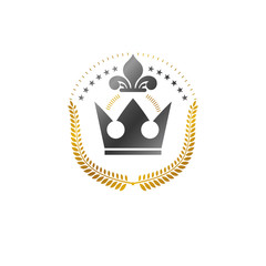 Majestic Crown emblem. Heraldic Coat of Arms decorative logo isolated vector illustration. Ornate logotype on white background.