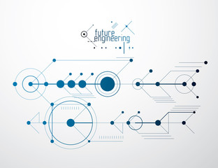 Vector industrial and engineering background, future technical plan. Abstract blueprint of mechanism, mechanical scheme.