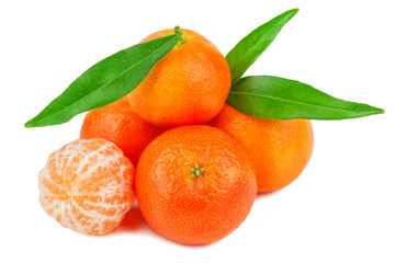 heap of ripe mandarines on white