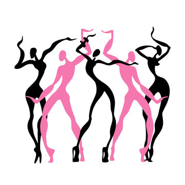 Beautiful women. Dancing silhouettes.
