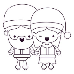 santa claus couple cartoon full body man and woman smiling silhouette on white background