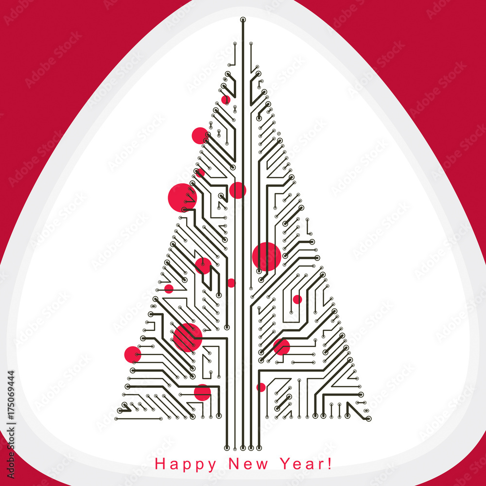 Aufkleber art vector graphic illustration of digital christmas tree made using lines mesh as branches. holiday