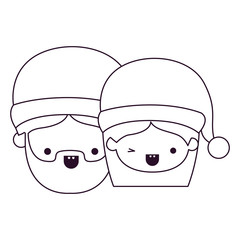 Obraz na płótnie Canvas santa claus couple cartoon faces man and woman smiling silhouette on white background
