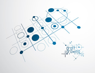 Technical plan, abstract engineering draft for use in graphic and web design. Vector drawing of industrial system created with lines and circles.