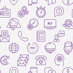 Support service seamless pattern with thin line call center or customer service icons. Vector illustration for banner, web page of support center.