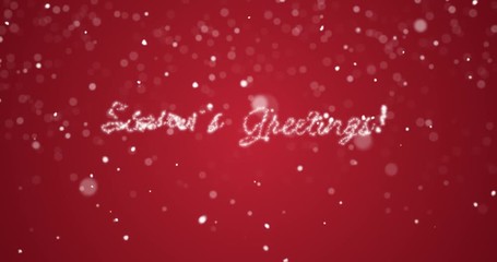 Looping Season's greetings message in english,german,french,spanish,italian,portuguese multi language with copy or logo space on red background.Animated holiday card background seamless loop 4k video