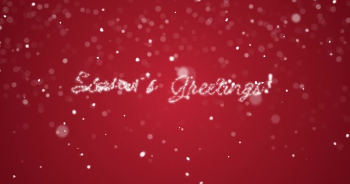 Looping Season's greetings message in english,german,french,spanish,italian,portuguese multi language with copy or logo space on red background.Animated holiday card background seamless loop 4k video