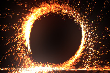 Abstract fire ring of fire flame fireworks burning. Sparking fire circle pattern or cold fire or...