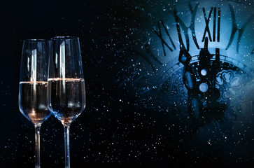 Background with time and champagne for a new year