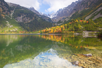 Autumn scenery on Popradské pleso, High Tatras, Slovakia.