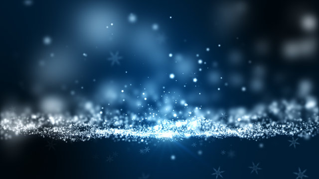 Christmas abstract background, snowflakes with shine light beam.